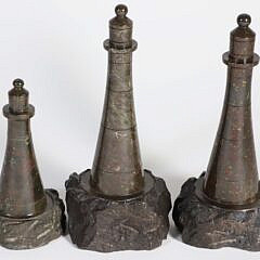 Three Cornish Carved Serpentine Stoneware Lighthouse Models, 20th Century