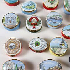 Collection of 29 Nantucket Enamel Boxes from Andersons and the Hub