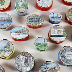 Collection of 29 Nantucket Enamel Boxes from Andersons and the Hub
