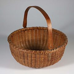 Ferdinard Sylvaro Round Open Swing Handle Nantucket Basket, Original Paper Label