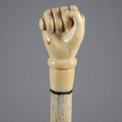 Whaler Made Clenched Fist Walking Stick, 19th Century, antique whale ivory clenched fist on a whalebone shaft