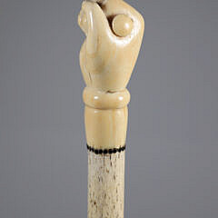 Whaler Made Finely Carved Clenched Fist Holding a Rod Walking Stick, 19th Century