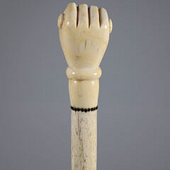 Whaler Made Finely Carved Clenched Fist Holding a Rod Walking Stick, 19th Century