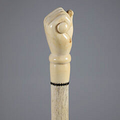 Whaler Made Finely Carved Clenched Fist Holding a Rod Walking Stick, 19th Century