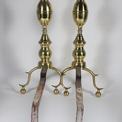 Pair of Brass Double Lemon Top Andirons, circa 1800