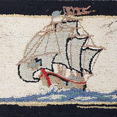 Three Antique Clipper Ship Hooked Rug Mounted on Boards