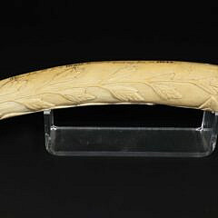 Carved and Scrimshawed Antique Walrus Tusk, 19th Century
