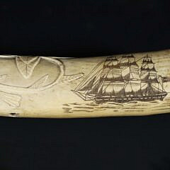 Carved and Scrimshawed Antique Walrus Tusk, 19th Century