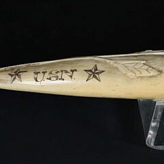 Carved and Scrimshawed Antique Walrus Tusk, 19th Century