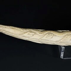 Carved and Scrimshawed Antique Walrus Tusk, 19th Century