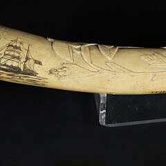 Carved and Scrimshawed Antique Walrus Tusk, 19th Century