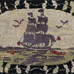 Two Antique Clipper Ship Hooked Rugs Mounted on Boards