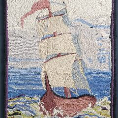 Two Antique Clipper Ship Hooked Rugs Mounted on Boards