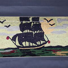 Two Antique Clipper Ship Hooked Rugs Mounted on Boards