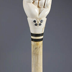 Whaler Made Clenched Fist Walking stick, 19th Century, antique whale ivory clenched fist on a whalebone shaft 