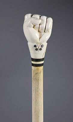 Whaler Made Clenched Fist Walking stick, 19th Century, antique whale ivory clenched fist on a whalebone shaft 