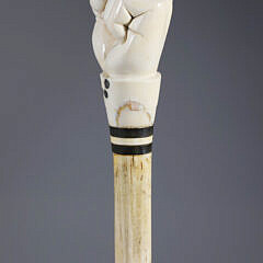 Whaler Made Finely Carved Clenched Fist Walking Stick, 19th Century