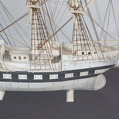 Carved Bone Three-Masted Ship Model in Case