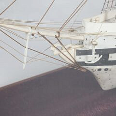 Carved Bone Three-Masted Ship Model in Case