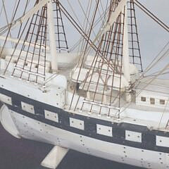 Carved Bone Three-Masted Ship Model in Case