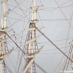 Carved Bone Three-Masted Ship Model in Case