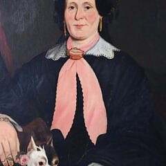 Pair of American Oils on Canvas “Portraits of Woman and Gentleman with Their Pet Dogs”
