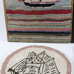 Four Antique Hooked Rugs Mounted on Boards Depicting 3 Schooners and a Clipper Ship