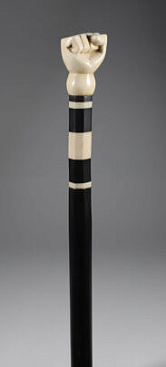Whaler Made Clenched Fist Walking Stick, 19th Century, antique whale ivory clenched fist on a wood shaft