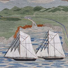 British Sailor’s Woolie “Two Schooners Sailing Past a Coastal Landscape”, 19th Century