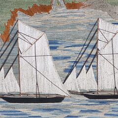 British Sailor’s Woolie “Two Schooners Sailing Past a Coastal Landscape”, 19th Century
