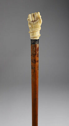 Whaler Made Clenched Fist Walking Stick, 19th Century, antique whale ivory clenched fist on a wood shaft