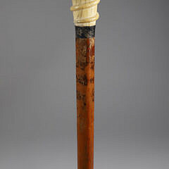 Whaler Made Clenched Fist Walking Stick, 19th Century, antique whale ivory clenched fist on a wood shaft