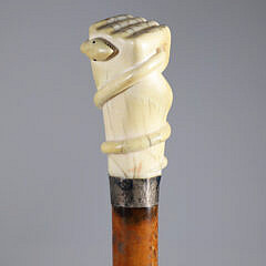 Whaler Made Clenched Fist with Serpent Walking Stick, 19th Century