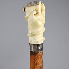 Whaler Made Clenched Fist with Serpent Walking Stick, 19th Century