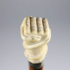 Whaler Made Clenched Fist with Serpent Walking Stick, 19th Century