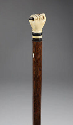 Whaler Made Clenched Fist Walking Stick, 19th Century, antique whale ivory clenched fist on a wood shaft