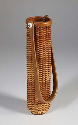 Nantucket Basket by Sal, circa 2012, with handle and glass insert 
