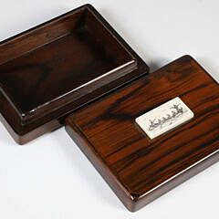 Tropical Wood Covered Box with Nancy Chase Scrimshaw Plaque of Whaling Vessel