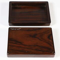 Tropical Wood Covered Box with Nancy Chase Scrimshaw Plaque of Whaling Vessel