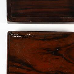 Tropical Wood Covered Box with Nancy Chase Scrimshaw Plaque of Whaling Vessel