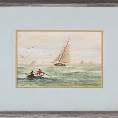 Wayne Morrell (1923-2013) Watercolor and Colored Pencil "Off Gloucester Waters", circa 1973, signed lower right W. Morrell and signed and titled on reverse, double matted in silver tone frame
