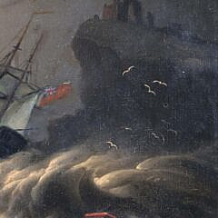 Oil on Board “British Man-O-War Off the Coast in a Gale”, 19th Century
