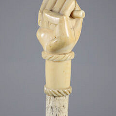 Whaler Made Clenched Fist Walking Stick, 19th Century, antique whale ivory clenched fist on a whalebone shaft