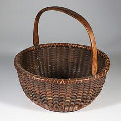Samuel C. Crawford Rare Baleen Stave Woven Round Open Swing Handle Nantucket Basket