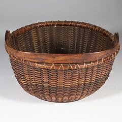 Samuel C. Crawford Rare Baleen Stave Woven Round Open Swing Handle Nantucket Basket