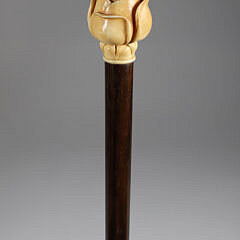 Carved Rosebud Grip Walking Stick, 19th Century, on wood shaft 