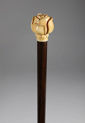 Carved Rosebud Grip Walking Stick, 19th Century, on wood shaft 