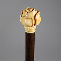 Carved Rosebud Grip Walking Stick, 19th Century