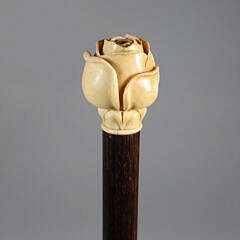 Carved Rosebud Grip Walking Stick, 19th Century