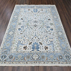 Soft Grey and Blue Oushak Hand Knotted Wool Oriental Rug Carpet